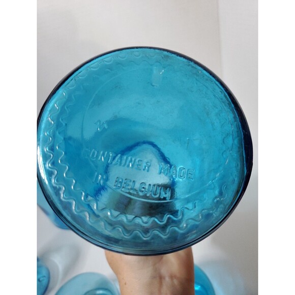 RARE Vtg Blue Glass Apothecary Bubble Lid Jars Bottles Set Of 3 MCM Belgium - Picture 13 of 14